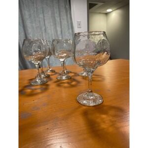 Wine Glass Goblet Clear‎ Glass Textured Libbey Chivalry Hock Stem Barware 7 pcs